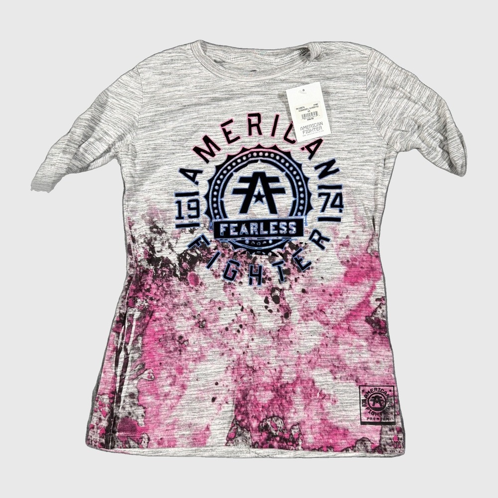 American Fighter Alexander Long Sleeve Graphic Tee Pink White XS FW13574 Women'S